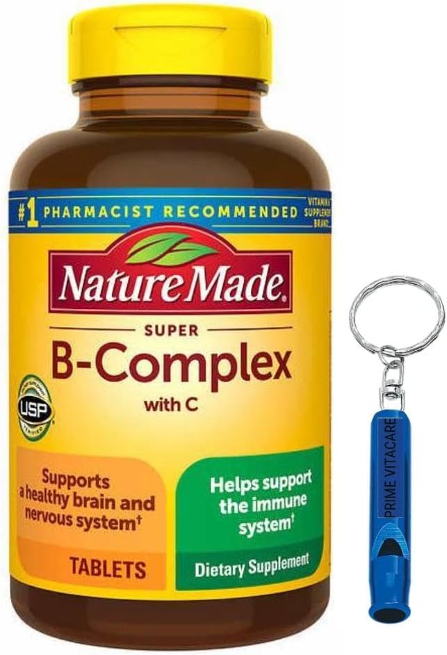 PRIME VITACARE Nature Made Super B-Complex, 460 Tablets Bundle Whistle Keychain for Outdoor
