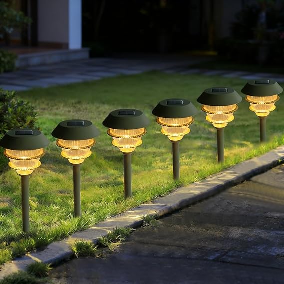 6-Pack 16.5" Solar Stake Lights Outdoor Waterproof - Warm White LED Decorative Lights for Pathway Patio Yard - Landscape Lamps for Sidewalk Decor