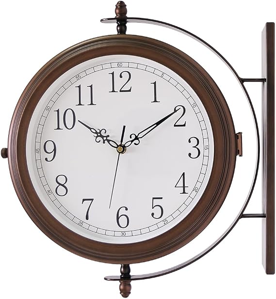 BESTIME 66264A 16-Inch Double Sided Metal Wall Clock with Antique Red Copper.Sturdy Frame,Easy Read,Garden,Home Decor,Indoor,Outdoor,Farmhouse,Yard,Station,Office,Photography Props.