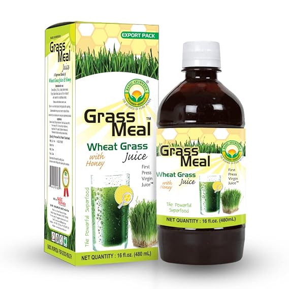 BASIC AYURVEDA Wheatgrass Juice with Honey | First Press Virgin Juice for Digestion, Detox & Energy | Herbal Juice Drink with No Added Sugar | Supports Immunity & Vitality | 16.23 Fl Oz (480ml)