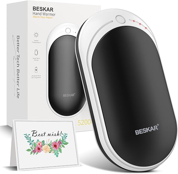 BESKAR Rechargeable Hand Warmer, 5200mAh Electric Hand Heater