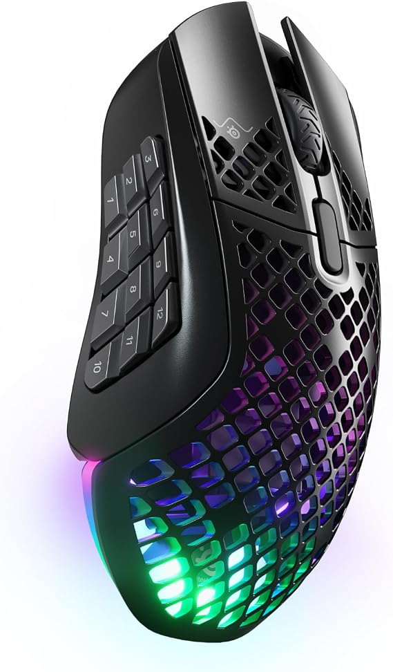SteelSeries Aerox 9 Wireless - Holey RGB Gaming Mouse - Ultra-lightweight Water Resistant Design - 18 Programmable Buttons - Lag-free 2.4GHz / Bluetooth Wireless - 18K DPI TrueMove Air Optical Sensor