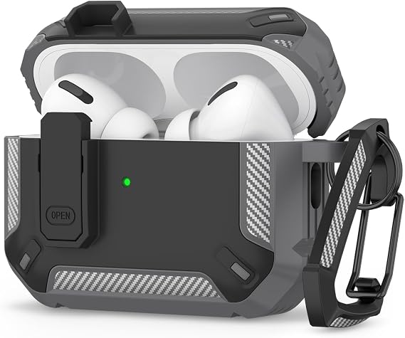 Meliya for AirPods Pro 2nd/1st Generation Case Cover with Secure Lock, Automatic Pop-up Full Protection Hard Protective Case for Apple AirPods Pro 2 (2023/2022/2019) (Black Gray)