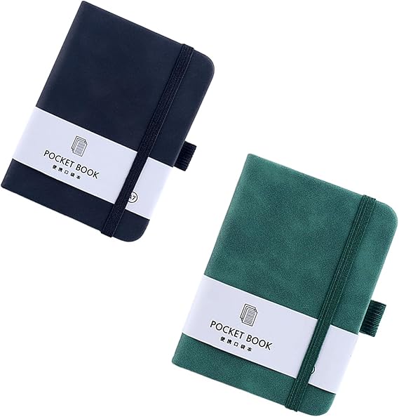 Pocket Notebook,2 Pcs Portable A7 Notebook Small Notebooks Pocket Size Mini Small Notepad Journal Diary for Travel Notebook Writing Notepad Mini for Office School Stationery Supplies（Black+Green）