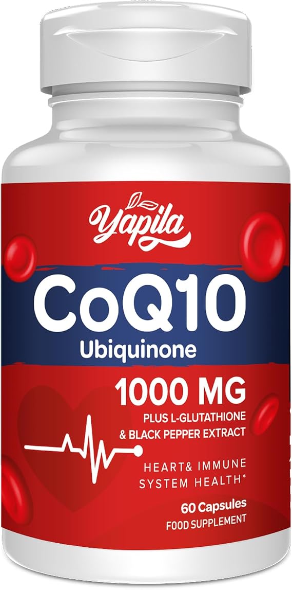CoQ10 with L-Glutathione 1000mg Capsules - 100% Fermented Coq10 Supplement, High Absorption, Super Strength Coenzyme Q10, Antioxidant Supplements, Soy-Free, Glute-Free, Vegan
