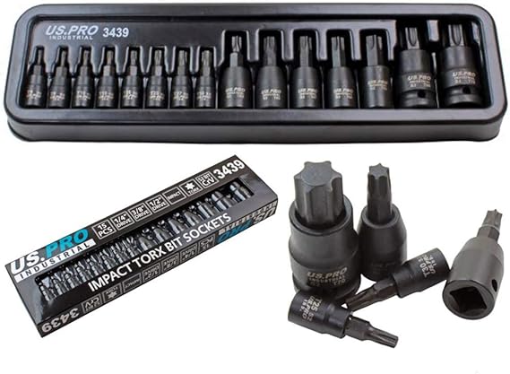 15pc Impact Torx Bit Socket Set 1/4 3/8 1/2 T6-T70 TRX-Star US Pro Industrial
