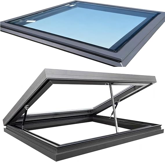 Skylight Roof Windows electric remote control,Aluminium roof skylight,Roof Window with Double-Layer Tempered Glass,for Roof, Attic lighting and ventilation,A,90x60cm/35.4x23.6in