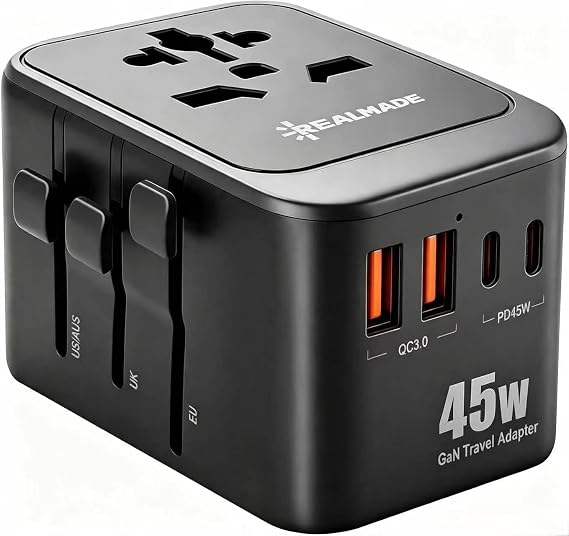 Realmade 45W PD Travel Adapter 5-Port 1AC 2USB-A 2USB-C EU Plug Black Gray