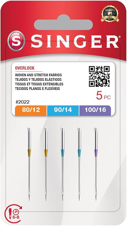 SINGER Overlock Serger Needles for Woven and Stretch Fabrics, Assorted, 5pcs
