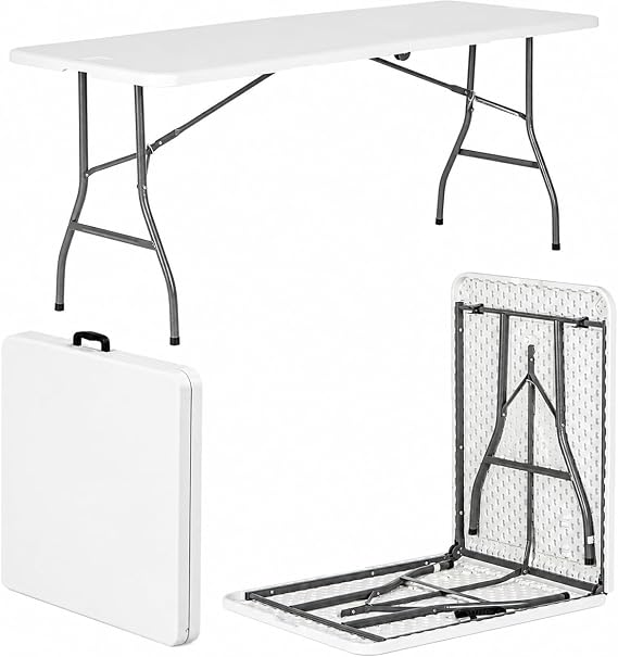 BURAKH 6ft Folding Trestle Table 180cm – Heavy Duty Portable Folding Table with Carry Handle for Catering, Picnic, Camping, Garden, BBQ, Parties & Events – Indoor/Outdoor Use (White)