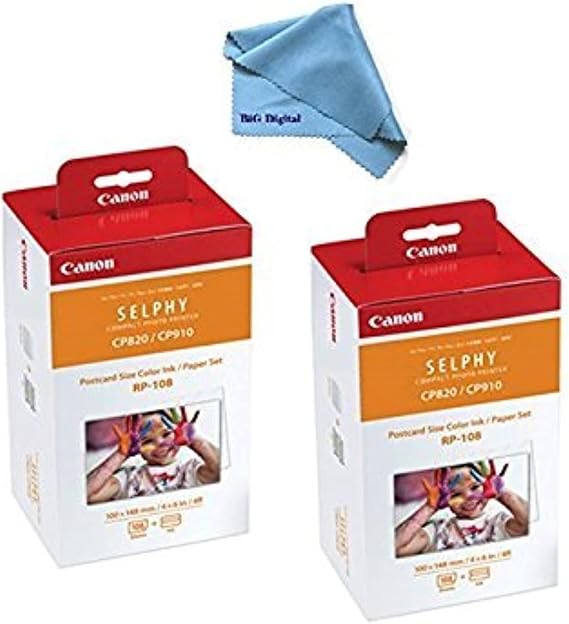 Canon Color Ink/Paper Set, Compatible with SELPHY CP910/CP820/CP1200, RP-108 (Pack of 2)