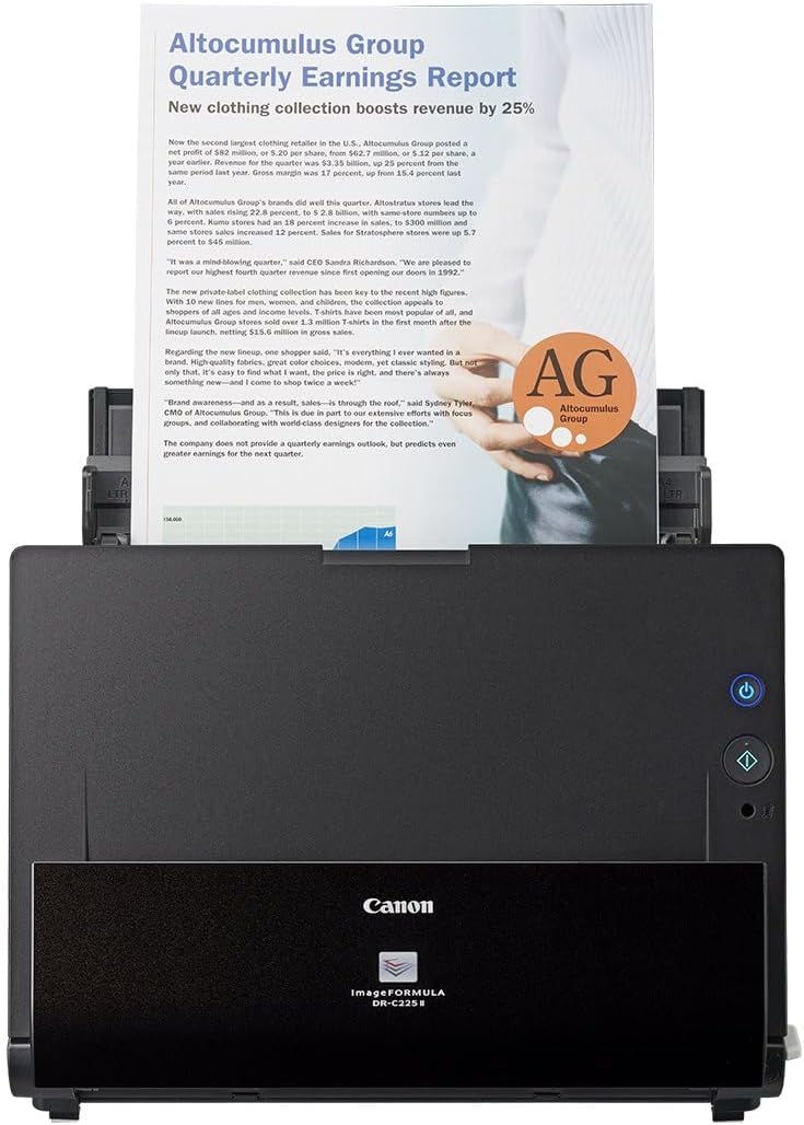 Canon imageFORMULA DR-C225II Document Scanner | Double-sided Scanning with USB for Home & Office | Up to 25 Pages Per Min | With Canon CaptureOnTouch Software | Support OCR | Scan to Cloud