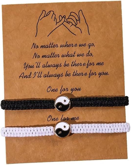 2 Pcs Handmade Braid Yin Yang Tai Chi Bracelets Set Colorful Lucky Charm Feng Shui Bracelets for Women Men Couple BFF Friendship Jewelry Gifts