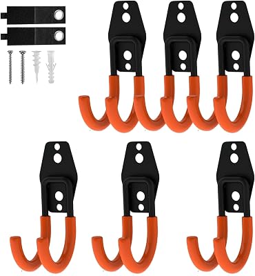 Garage Hooks, 6 Pack Small Round Wall Hooks for Hanging Heavy Duty Ladders, Bikes, Tools Ideal for Garage, Garden, Basement Utility Room Storage Orange