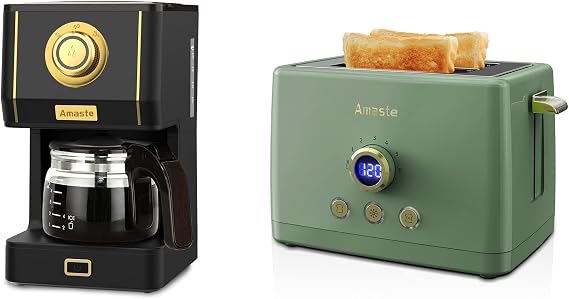 Amaste Retro Coffee Maker & Toaster Set- Matcha Green & Arabica Black