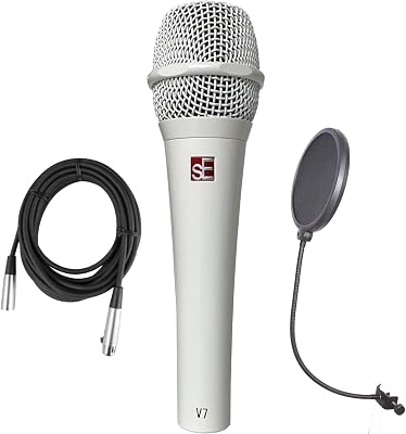 Briskdrop sE Electronics V7 White Supercardioid Dynamic Handheld Vocal Microphone - Bundle with Pop Filter and XLR Cable