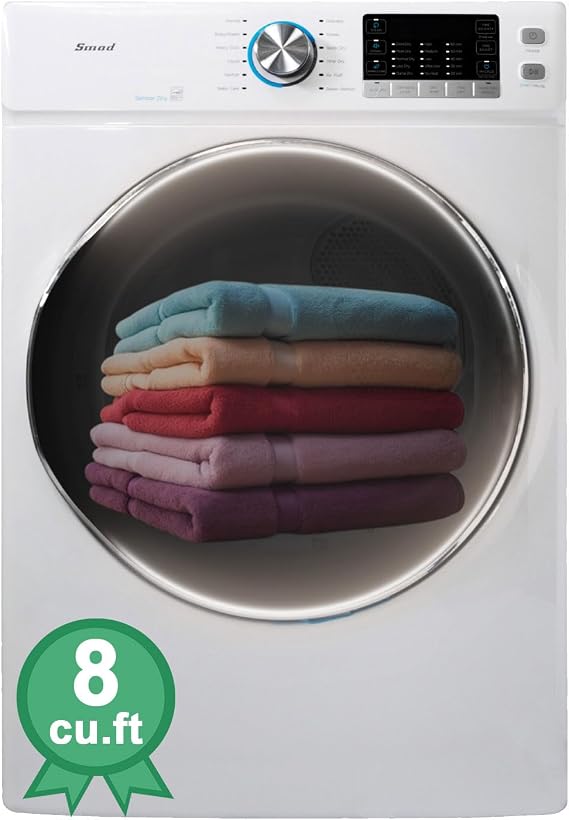 Electric Dryer 8 cu.ft, 27" Front Load Clothes Dryer Machine with 10 Cycles, Steam, Wrinkle Care,Stackable, White