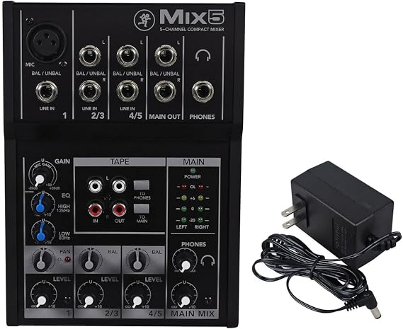 Mackie Mix5 5-Channel Compact Mixer, Studio-Quality Preamps, 2-Band Eq, Phantom Power, For Podcasting And Home Recording