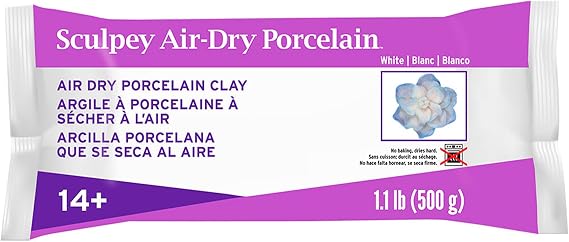 Sculpey Air-Dry PorcelainTM White, Non Toxic, Air Dry Clay, 1.1 Pound bar Great for Realistic Looking Flowers, Intricate Sculpting and Jewelry Making.