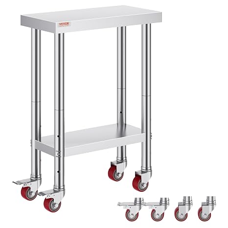 Vevor Stainless Steel Work Table with Wheels 24 x 12 x 32 Inch Prep Table with 4 Casters Heavy Duty Work Table for Commercial Kitchen Restaurant Business : Industrial & Scientific
