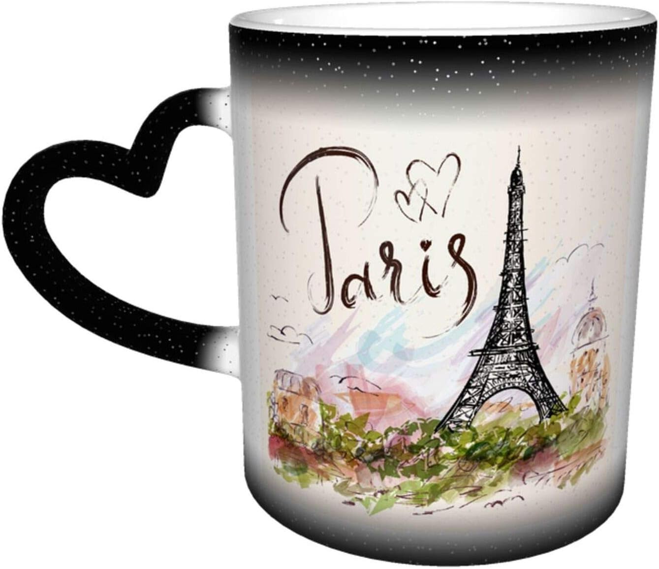 Eiffel Tower Heat Sensitive Color Changing Mug Funny Creative Ceramic Coffee Mugs for Office and Home Gift