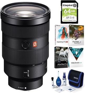Sony FE 24-70mm f/2.8 GM Lens Bundle with Software Suite, Lens Cleaning Kit and 64GB SDHC Memory Card 4 Items