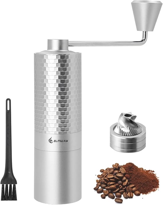 Manual Coffee Grinder, Stainless Steel Conical Burr Hand Grinder, 25g Coffee Bean Mill with Magnetic Handle, Dual Bearing Metal Body for Travel and Camping