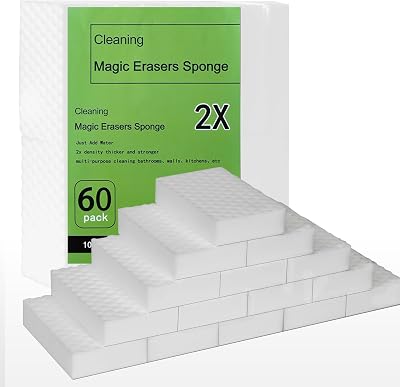 Magic Eraser Sponges 60 Pack, Extra Dense 2X Density, Heavy Duty Cleaning Sponges for Kitchen, Bathroom, Wall, Melamine Foam Pads for Tough Stains, No Scratching