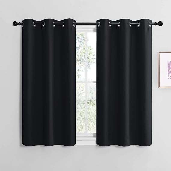 NICETOWN Bathroom Blackout Curtains and Drapes, Black Solid Thermal Insulated Grommet Blackout Drapery Panels for Window (2 Panels, 42 inches Wide by 40 inches Long, Black)