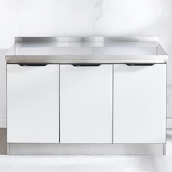 Stainless Steel Work Table with Cabinet, Commercial Kitchen Table with 3 Doors, Heavy Duty Prep Table Workbench for Home, Kitchen, Restaurant, Garage, Warehouse, 39.4" L x 19.5" W x 32.5" H