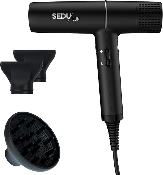 Sedu Icon Hair Dryer | Professional Ionic Technology | Ultra-Lightweight & Powerful 1875W | Reduces Frizz, Enhances Shine | Includes 2 Concentrator Nozzles & Diffuser