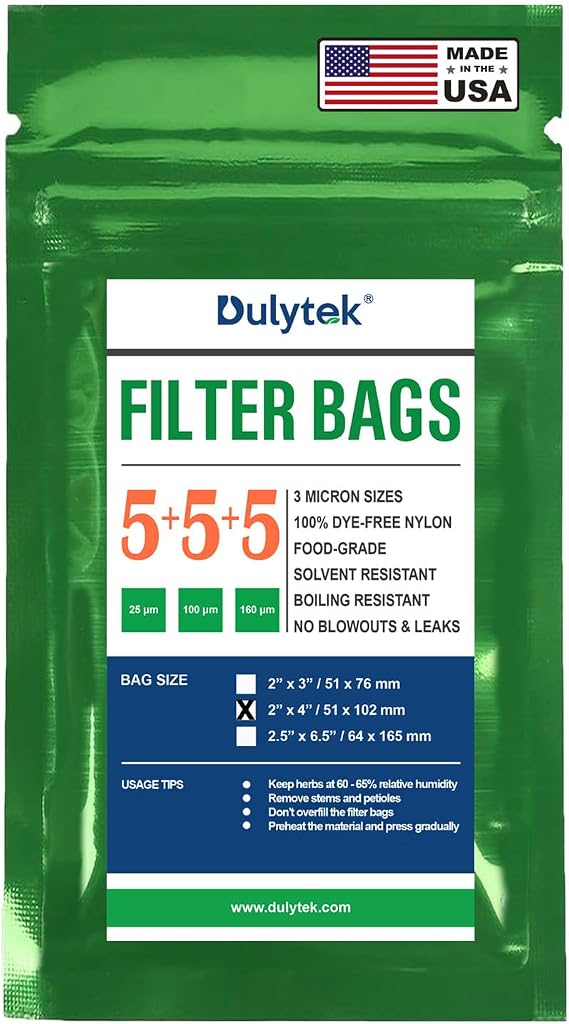 Dulytek Premium Nylon Filter Bags, 2" x 4", Trial Mixed Mesh Sizes - 25, 100, 160 Microns - 15 Pcs, 5 Bags Each Size, Double-Stitching, Zero Blowouts, Made in the USA