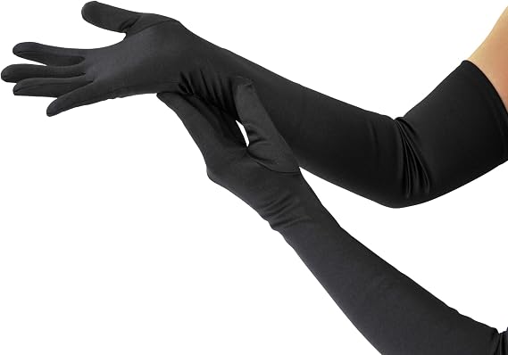 Nackiy Satin Black Gloves for Women, Long Elbow Length Opera Dress Gloves