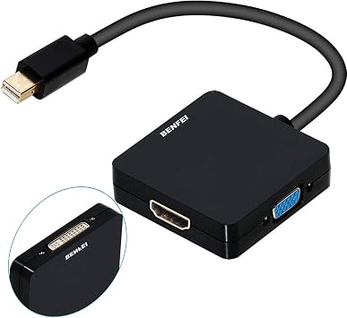 BENFEI Thunderbolt Adapter, 3-in-1 Mini DisplayPort to HDMI DVI VGA, Compatible for MacBook Air 2010-2017, MacBook Pro 2010-2015,Mac Mini 2010-2014, Surface pro 1 2 3 4
