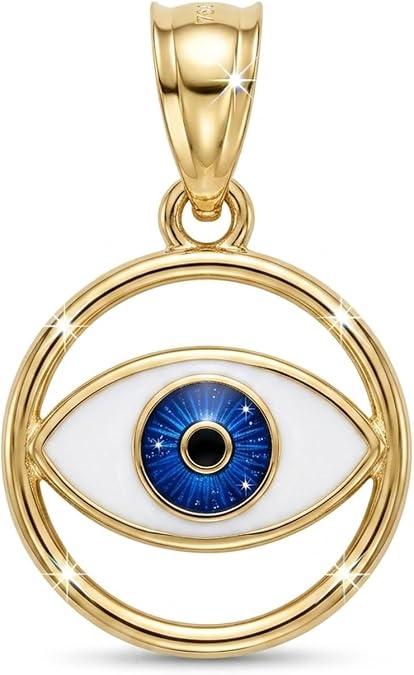 Gold Evil Eye Charm - 14 Karat Solid Gold | Protection Pendant - Good Luck Charm