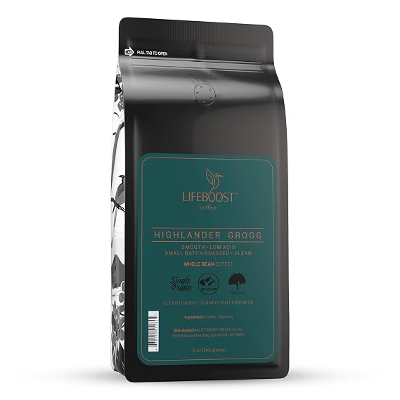 Lifeboost Highlander Grogg Low Acid Coffee Beans, Flavored, 12oz