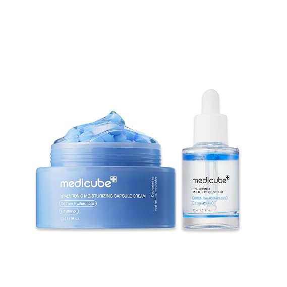 medicube Hyaluronic Moisture Boosting Duo: Hyaluronic Acid Capsule Cream and Hyaluronic Serum Set | Deep Hydration, Moisture Lock, and Plumping Care for Smooth, Healthy, and Dewy Skin