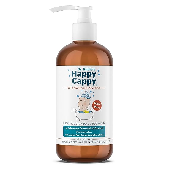 Happy Cappy Medicated Shampoo and Body Wash - Fragrance-Free - 8 Fl Oz | Baby Dandruff Shampoo, Helps Cradle Cap and Seborrheic Dermatitis, Reduces Flakes Redness, Dermatologist Tested