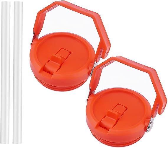 2 Pack 40 oz Tumbler Flip Straw Lid Replacement Fit for 40 oz Stanley Quencher, Leak Proof,Handle On Top,Reusable Tumbler Cover Compatible with 40oz Stanley Quencher (Orange)