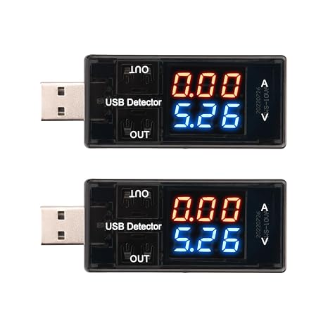 2Pcs USB Tester USB Power Meter, DC Digital Voltage & Current Meter with Blue & Red Display Multi-Function USB Voltmeter Ammeter for USB-C Tester, USB Port Tester, DC Power Meter