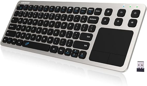 Arteck 2.4G Wireless Touch TV Keyboard with Easy Media Control and Built-in Touchpad Mouse Solid Stainless Ultra Compact Full Size Keyboard -Connected Computer, Smart TV, HTPC