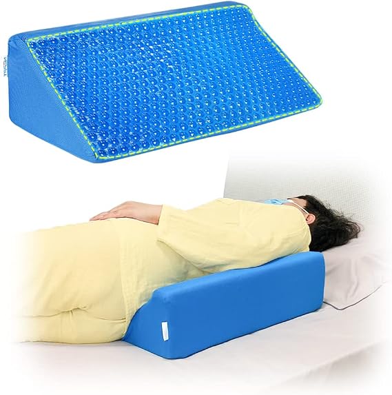 NEPPT Pillow Wedge for Sleeping After Surgery Bed Incline Pillow Foam Wedge Cover Patient Turning Device Prevention Bed Sores Relieve Back Pain Pregnancy Body Positioners (Blue - Gel)