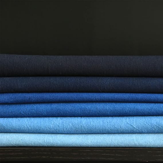 Hand-Made Indigo Dyed Fabric, Pure Cotton Garment Fabric, Used for Clothing/Home/Handwork/Installation Art, Fixed Width 155CM,B,1M