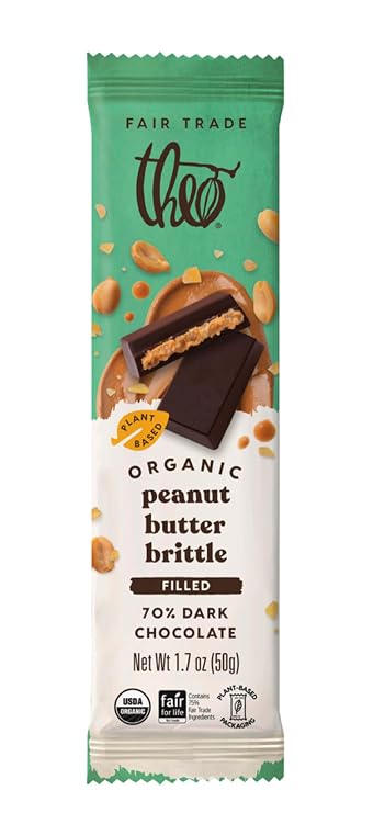 Theo Chocolate Organic Peanut Butter Brittle Filled 70% Dark Chocolate Bar | 1 Bar, Fair Trade