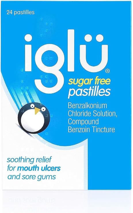 Iglu Sugar Free Pastilles. Soothing Relief for Mouth Ulcers and Sore Gums, 24-count