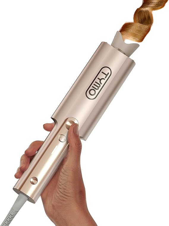 TYMO CurlPro Plus Hair Curler Automatic Rotating - Long Barrel Curling Wand for Long Hair, Ceramic Curling Iron for Women, Anti-Scald, Tangle-Free, 600M Ionic, Dual Voltage, UK Plug, Gold, 32 mm