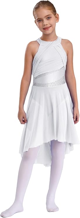 Kids Girls Shiny Rhinestone Sleeveless Lyrical Dance Dress Ballet Tutu Skirt Modern Contemporary Dancewear