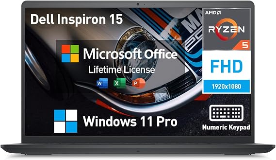 Dell Inspiron 15 3000 Laptop Notebook PC, FHD 15.6 Laptop Computer, AMD Ryzen 5, 40GB RAM 1TB SSD, Windows 11 Pro, 10-Key Number Pad
