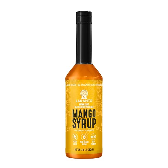 Lakanto Simple Flavoring Syrup - Monk Fruit Sweetener with Allulose, Perfect for Coffee, Tea, Cocktails, Snow Cones, Sodas, Other Drinks, Keto, Vegan (Mango - 25.4 fl oz)