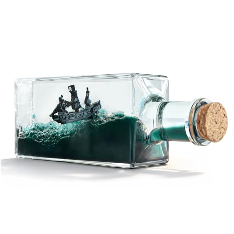 Mikamax Unsinkable Pirate Ship in Liquid Bottle - Green Floating Ship Decor